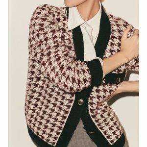 NWT! Anthropologie Maeve Houndstooth Cardigan  Sweater Large